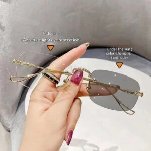 Same-style Color-changing Ultra-light Rimless Fashionable Vintage Myopia Eyeglass Frame For Men